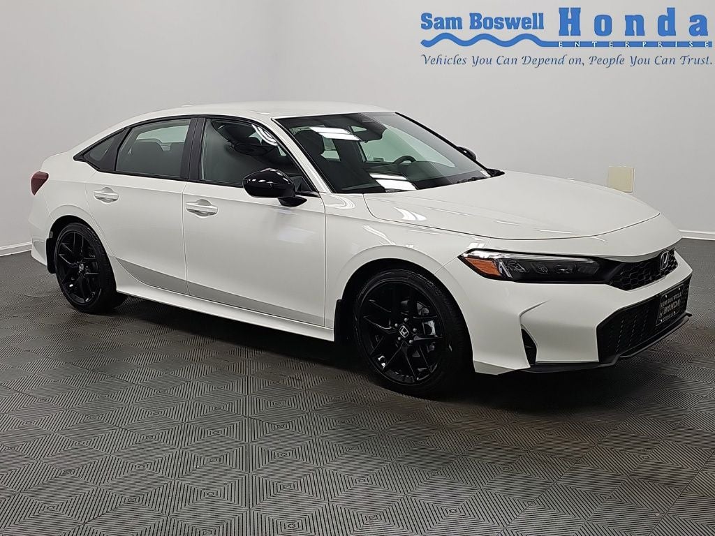 2026 Honda Civic Sport in Platinum White Pearl — front three-quarter view