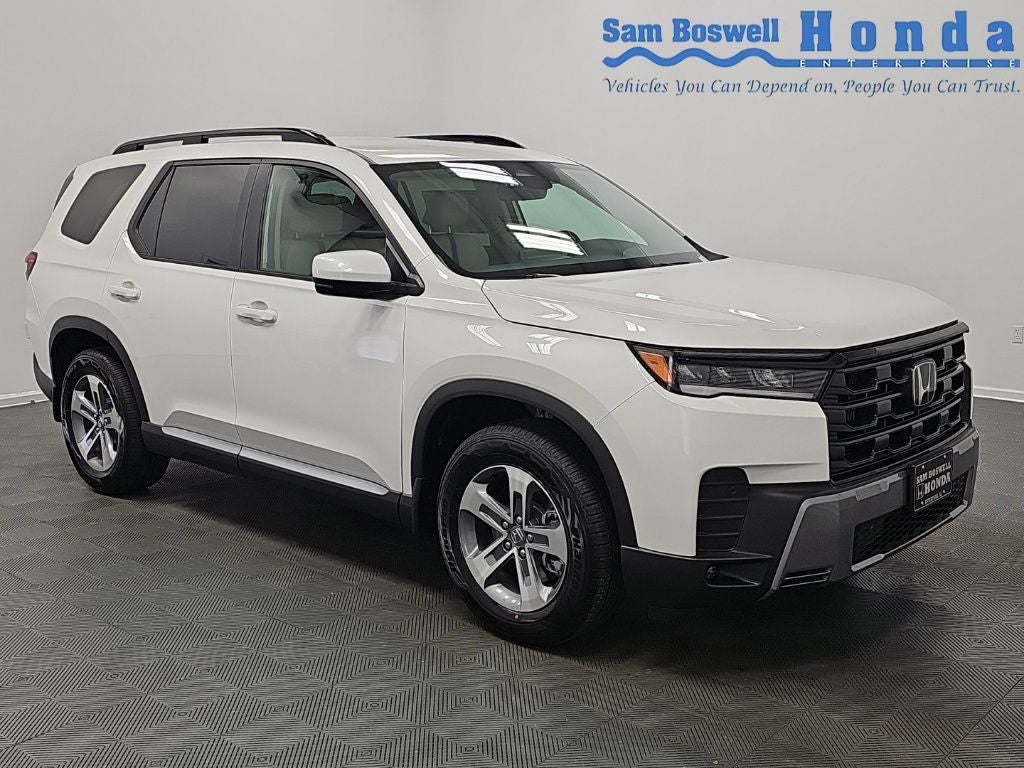 2026 Honda Pilot EX-L in Platinum White Pearl — front three-quarter view